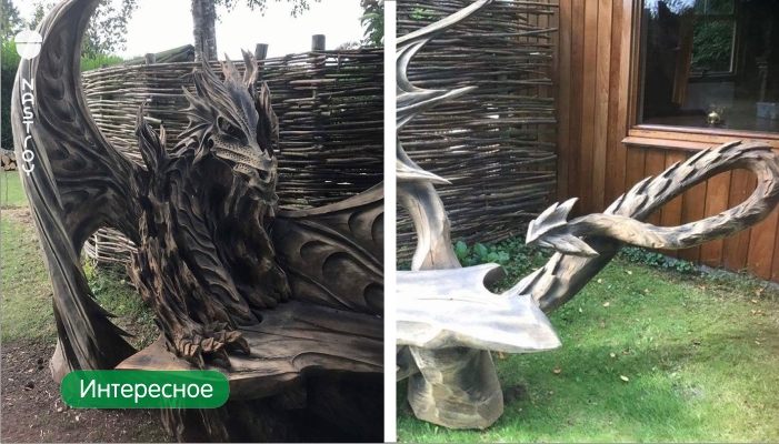 Художник превратил кусок дерева в потрясающего дракона, используя только бензопилу