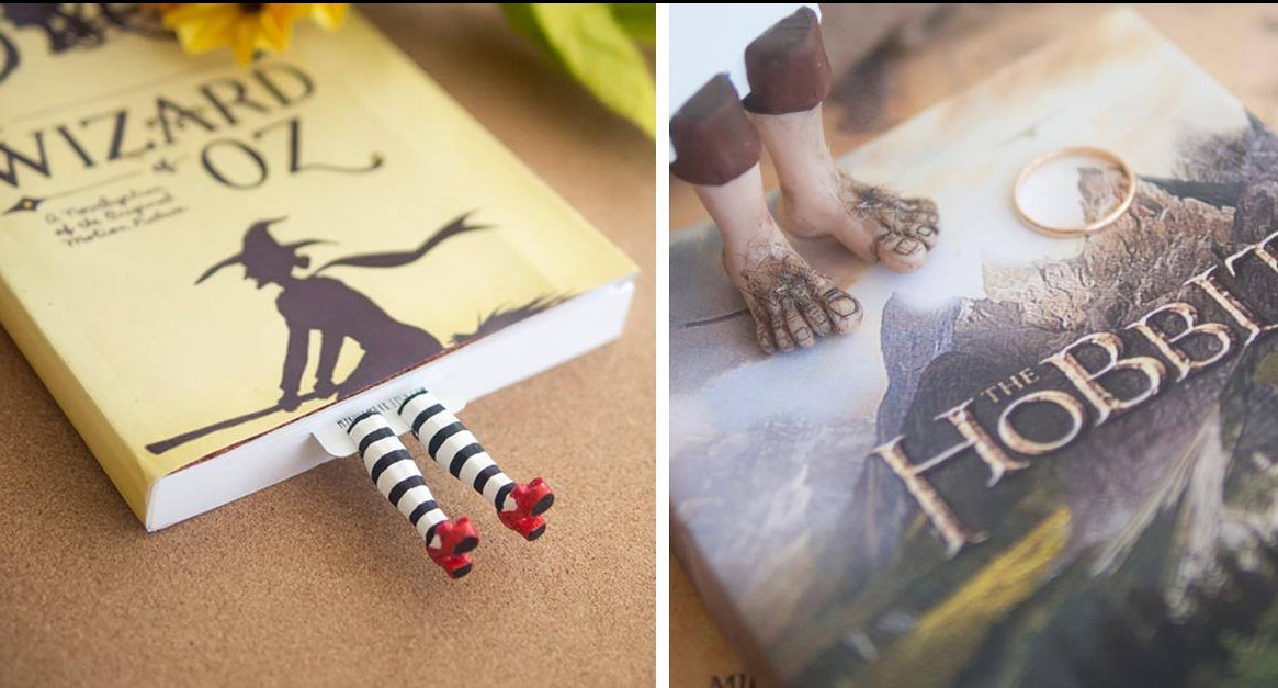 Забавные закладки, похожие на крошечные ноги литературных персонажей, торчащие между страницами!