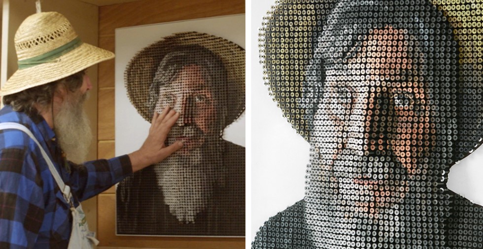 Слепой художник смог 'увидеть' собственный портрет благодаря 3D картине из шурупов!