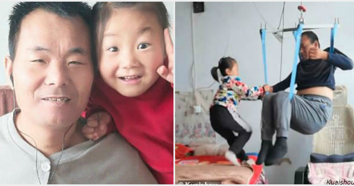 6 летняя китаянка уже 2 года заботится о парализованном папе. Потому что их бросила мама