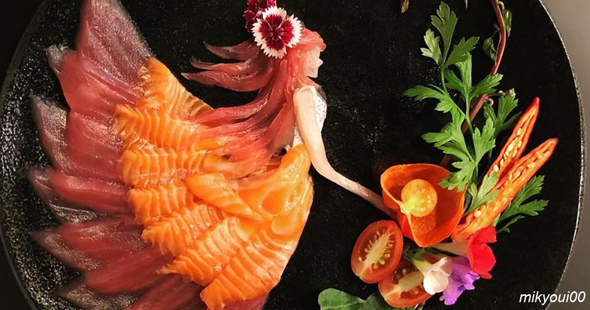 Художник делает картины из сашими и других свежих блюд