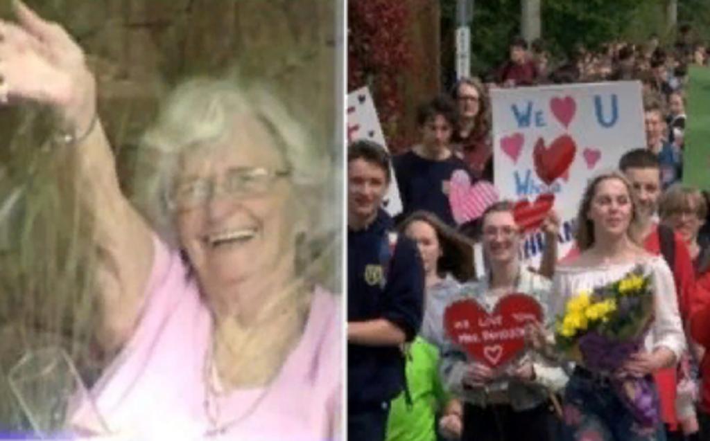 88 летняя учительница собралась переезжать. В один день она открыла дверь и увидела 400 школьников у себя во дворе
