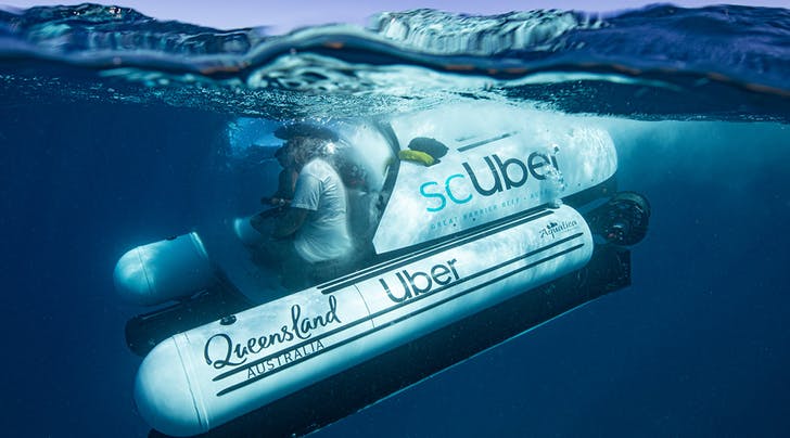 Uber вышел на новый уровень - глубоководный. Подводное такси ScUber предлагает исследовать рифы в Австралии