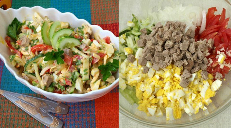 Вкусный мясной салат: Заправку можно выбрать под свой вкус