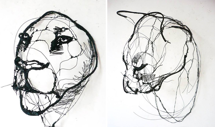 Словно набросок карандашом. Португальский художник создает объемные фигуры животных из проволоки: фото
