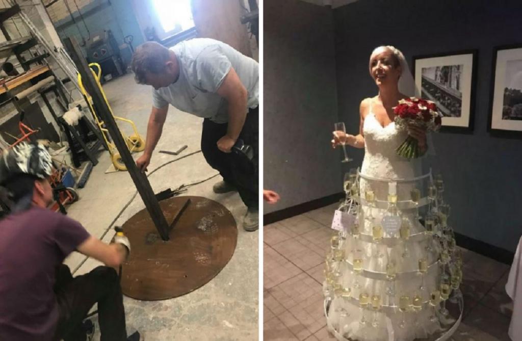 Из за любви к шампанскому невеста изготовила и надела на свадьбу железное платье весом в 30 кг