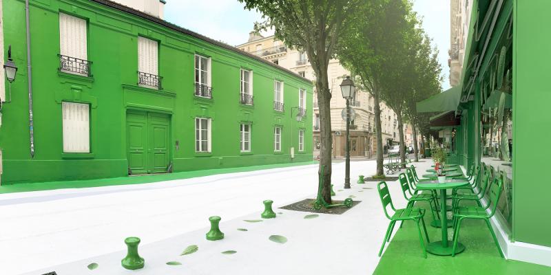 Одну из улиц в париже полностью перекрасили в зеленый цвет, чтобы снизить температуру в жаркие летние дни. Получилось очень стильно: фото