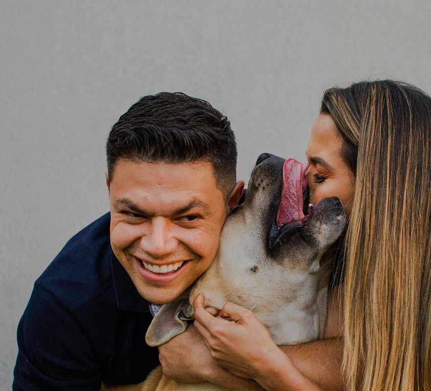 Пара решила взять с собой собаку на предсвадебную фотосессию. Получилось совсем не романтично