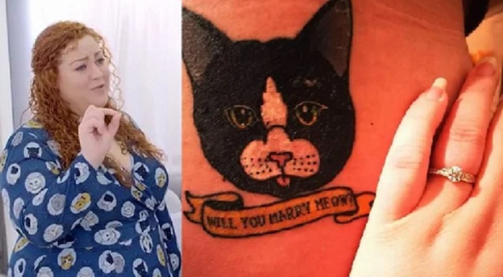 Парень сделал предложение своей девушке необычным способом - набил тату с котом пониже спины