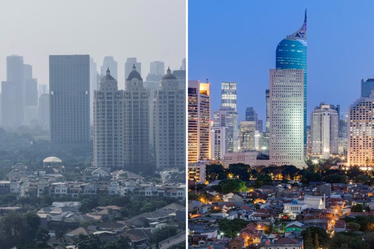 Как выглядели бы главные столицы, если бы воздух там не был загрязнен: Джакарта, Пекин, Лондон и другие