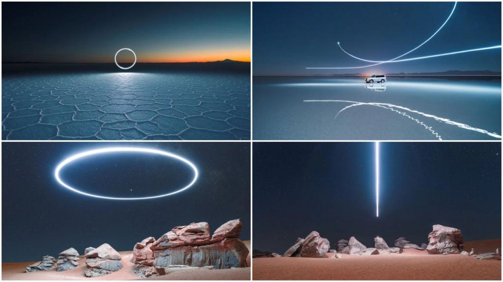Фантастические пейзажи Боливии: чтобы получить эффектные снимки, фотограф использует дроны со светодиодами