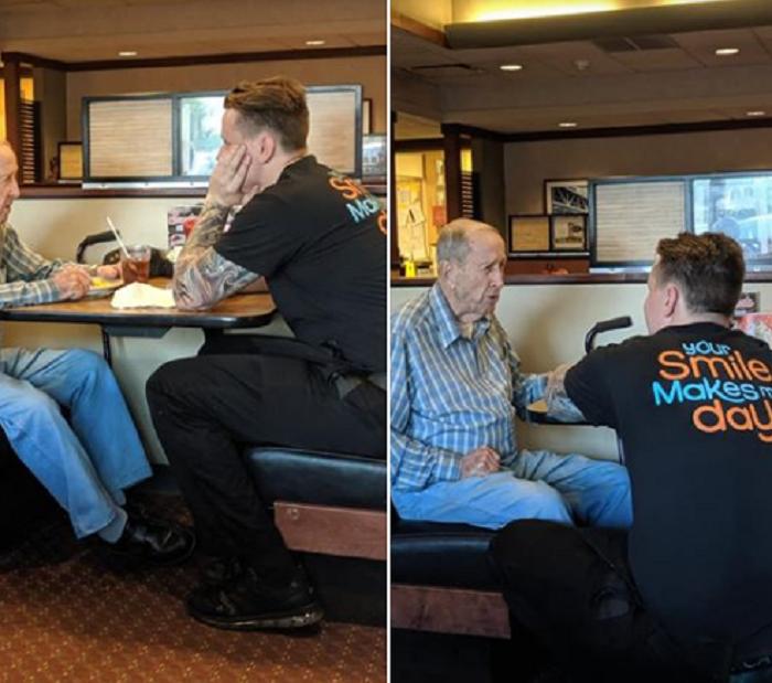 Пожилой мужчина грустил в одиночестве за столиком в ресторане. К нему подсел сотрудник заведения