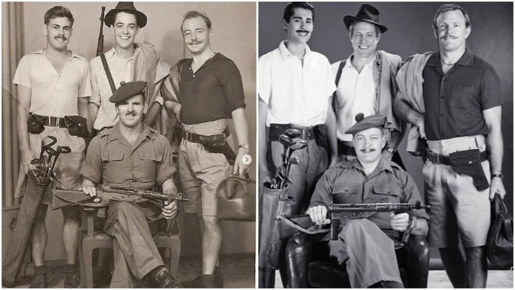 Режиссер Гай Ричи и актер Хью Грант воссоздали фотографию своих отцов, служивших в одном полку 65 лет назад