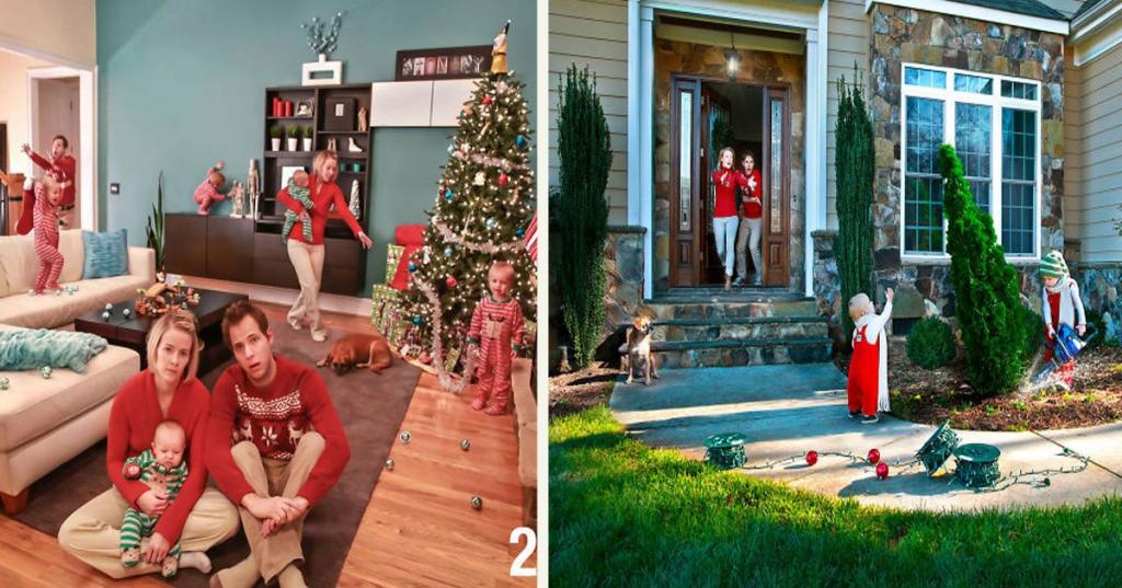 Семья уже 6-й год подряд создает забавные снимки для того, чтобы показать всю прелесть подготовки к Новому году с маленькими детьми: фото