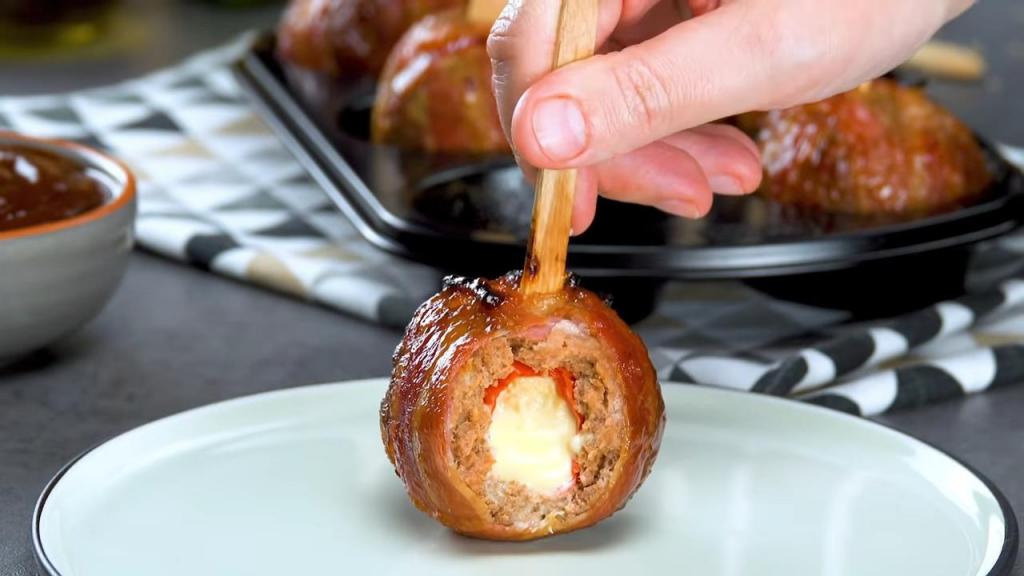 Это блюдо удивит любого гостя: фрикадельки с фаршированным перцем на палочке