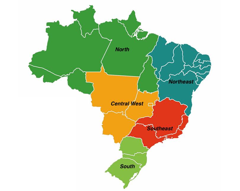 Штат в бразилии 5. Административно-территориальное деление Бразилии. Юго Восток Бразилии. Административно территориальное деление Бразилии карта. Штаты Бразилии на карте.