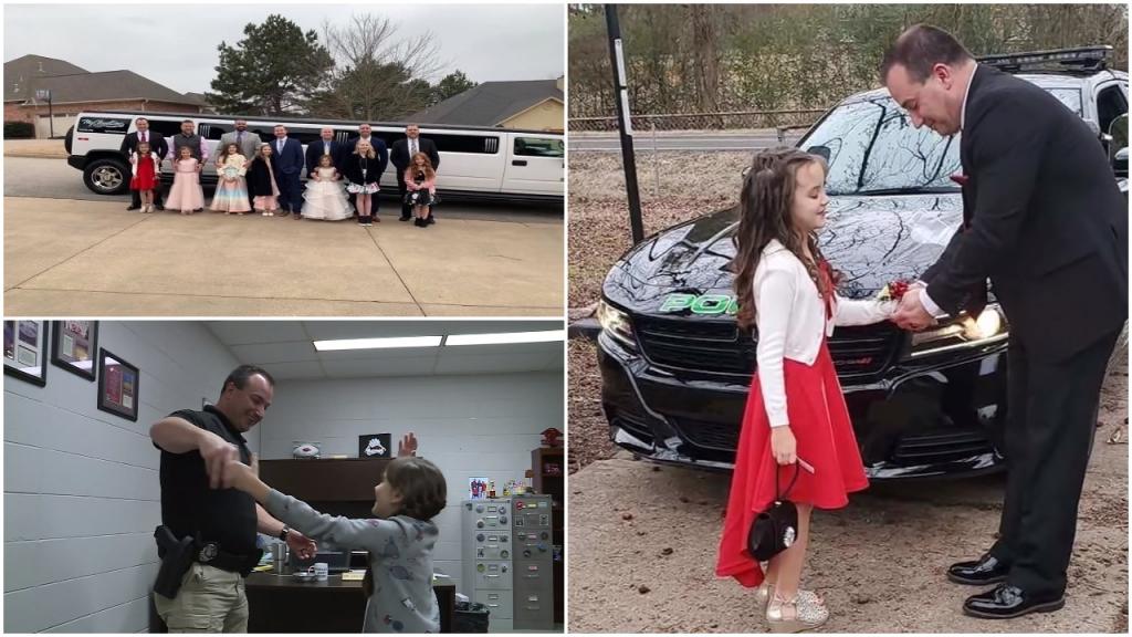Полицейский из Арканзаса Ник Харви сопровождает 8-летнюю дочку своего товарища на «Бал отца и дочери»