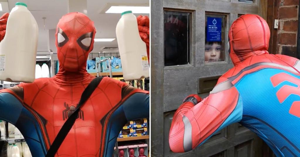 Переодетый в Человека паука мужчина доставляет продукты людям в самоизоляции: он заставляет улыбнуться во время пандемии