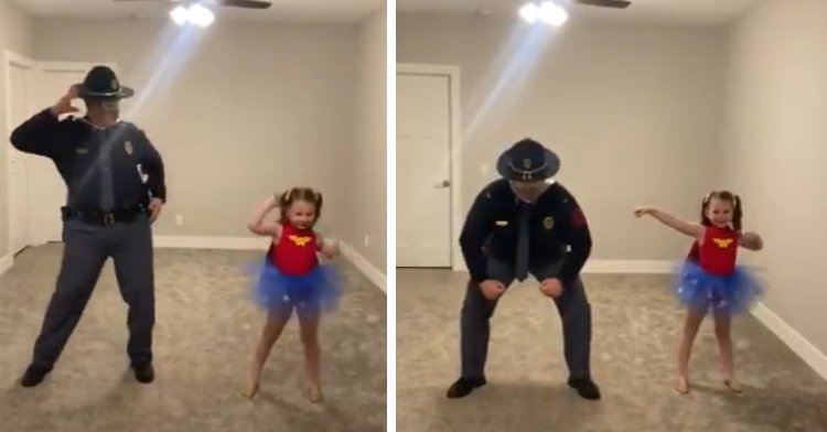Маленькая девочка уговорила полицейского станцевать с ней зажигательный танец и сделала его звездой Сети