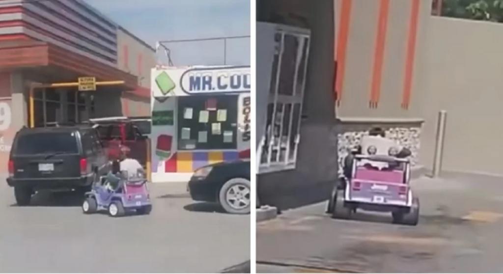 Только тем, кто на машине. Ресторан в Мексике отказался продавать еду обычному прохожему, и тогда он приехал на игрушечном авто