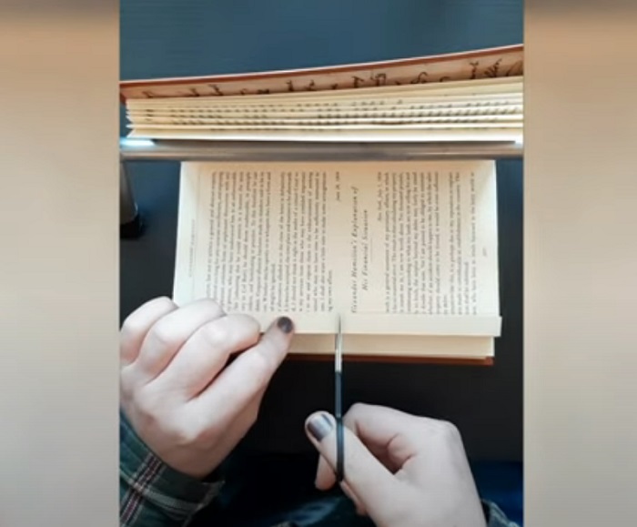 Девушка надрезает страницы в книгах – она их не портит, а делает намного красивее (видео)