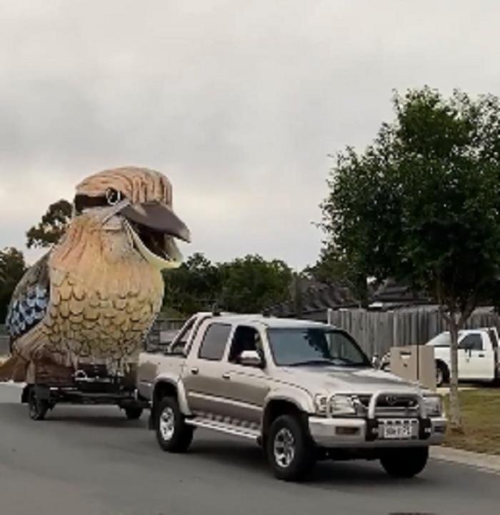 В Австралии мужчина соорудил огромную птицу и катался с ней по городу, чтобы повеселить людей во время карантина