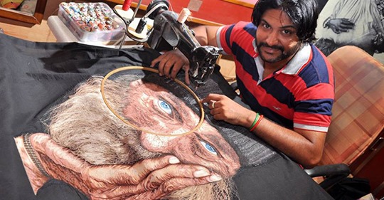 Феноменальный Человек иголка: индиец вышивает картины на машинке, и они потрясающие