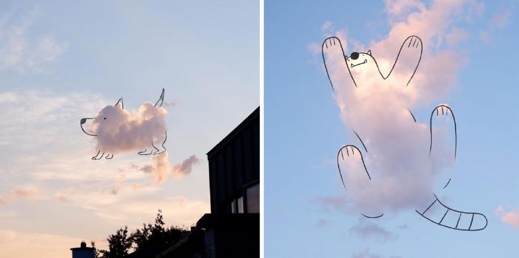 Художник фотографирует облака и с юмором дорисовывает их
