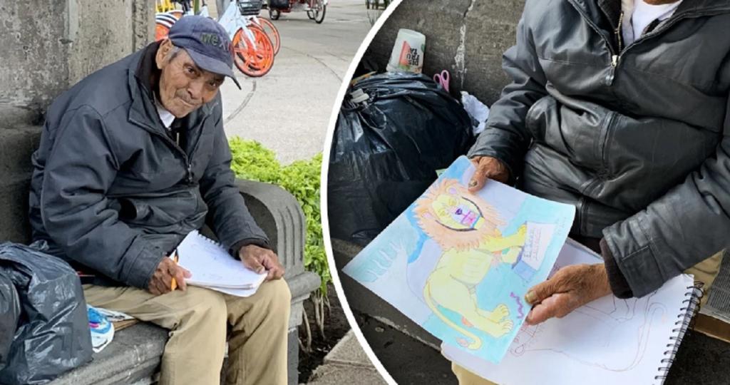 Пожилой мужчина рисует, чтобы заработать на жизнь в разгар пандемии