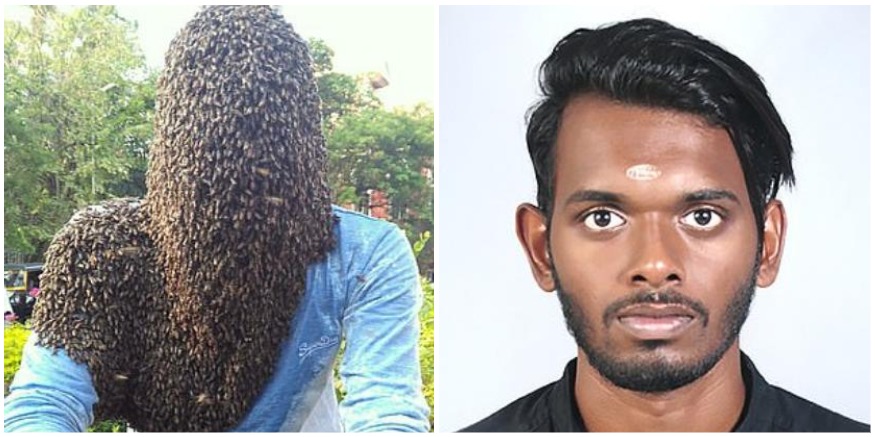 В Индии появился пчелиный супергерой: парень позволяет 60 000 пчелам покрывать его лицо и говорит, что они его друзья