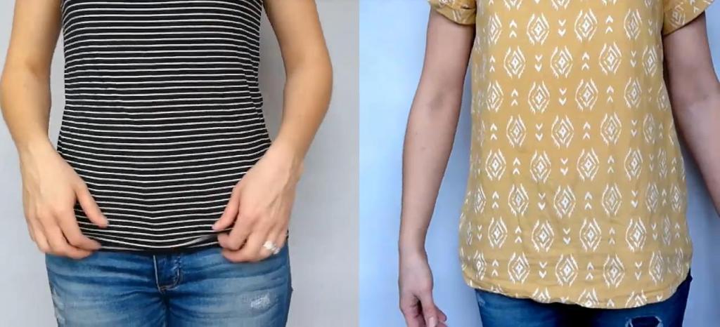 Если женщина заправит передний край футболки или блузки, то сразу преобразится: но только если сделать это правильно