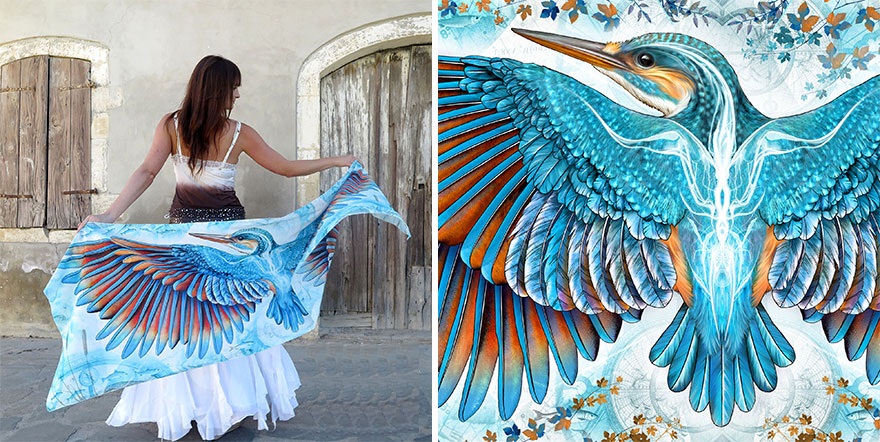 Девушка создает невероятные шарфы, вдохновляясь образами совы, лебедя и даже ворона