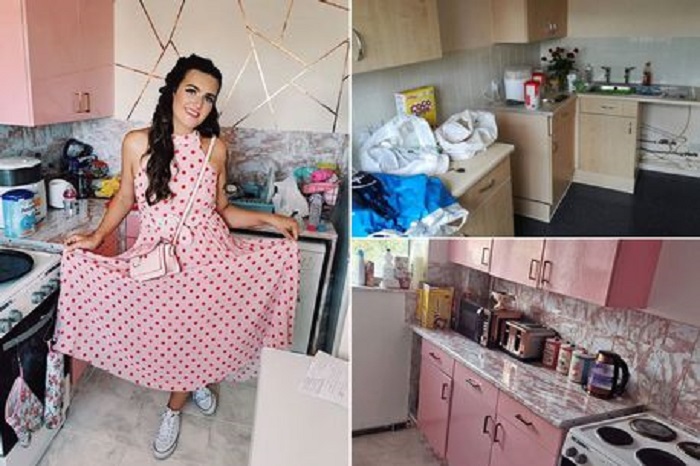 Девушка превратила свою старую кухню в «мечту для Барби», используя дешевые товары из Интернета