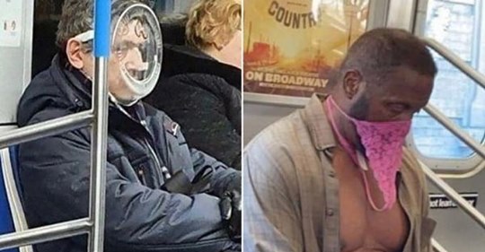 20 находчивых пассажиров метро в нелепых масках, сделанных из трусов, вёдер, подорожника и других неподходящих вещей