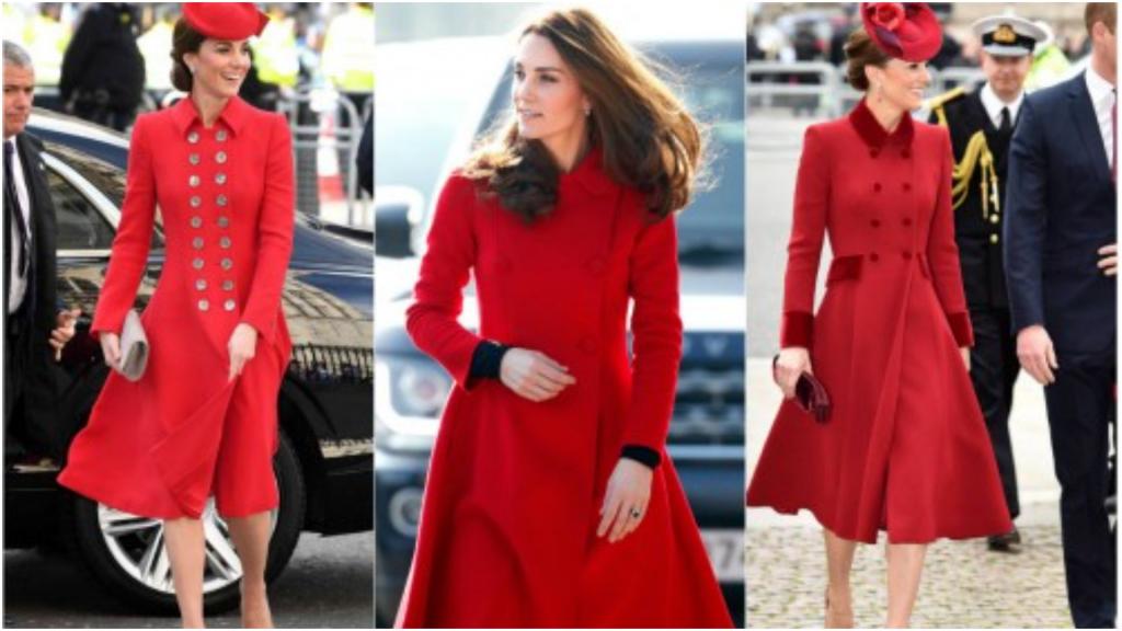 Красное пальто - это королевский стиль: как и Диана, Кейт Миддлтон тоже не изменяет этому правилу