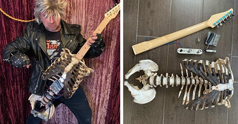 «Я вернул его к жизни»: американский рокер сделал гитару из скелета своего дяди